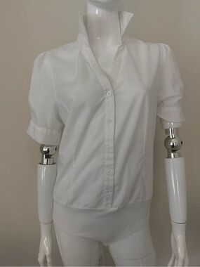 Allegra K White Short-Sleeve Collared Bodysuit